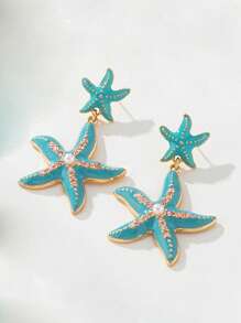 1pc Short Beach Style Enamel Starfish, Coral, Rhinestone, Sea Shell & Faux Pearl Necklace, Suitable For Women To Wear At The Beach