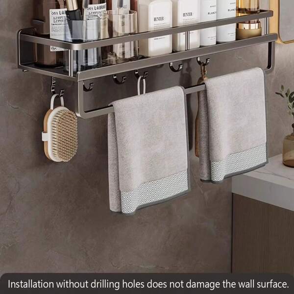 1pc Bathroom Shelf, Wall-Mounted Organizer Rack For Toilet, Vanity, Shower Room Without Drilling