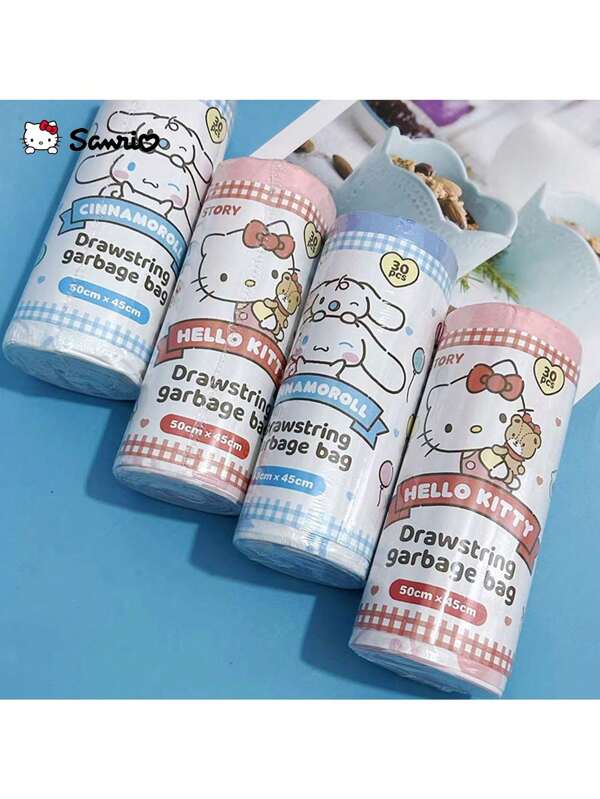 30pcs Hello Kitty Printed Garbage Bags, Household Food Waste Trash Bags, Cinnamoroll Living Room Trash Can