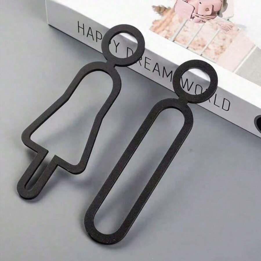 1pc Wooden Bathroom Sign, Upright Style Restroom Door Plate, Unisex Toilet Sign, - Black - View 1