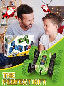 1辆遥控蜘蛛特技车玩具，四驱漂移卡车，可360°翻转，2.4GHz遥控特技车带前大灯，可充电越野特技车玩具，适合3-13岁男孩，生日/圣诞礼物（蓝/绿/红） - 彩色 - 查看 7