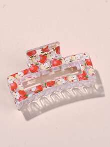 1pc Women's Medium Size Lemon Fruit Print Square Hair Claw, Sweet And Adorable Resin Fruit Print Hair Clip Hairpin Hair Clips Hair Jaw Clip Hair Clamps Hair Clutch Hair Catcher Clip