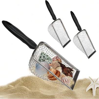 1 chiếc xẻng rây bãi biển bằng thép không gỉ có lưới lọc đa năng - Rây đất vườn có tay cầm - Rây vườn, Xẻng rây bãi biển để lọc vỏ sò, sàng răng cá mập, lý tưởng cho cát, đá, đất, phân trộn - Hoàn hảo để sử dụng làm vườn
