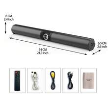 5.3 无线条形音箱，低音强劲，6.1 环绕声，USB 和 AUX 输入，立体声桌面扬声器系统，按钮控制，红外接收器，不防水，2000mAh 锂电池，Type-C 充电 - 非常适合音乐播放器