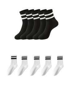 3/5/10/15/20 par skarpetek w paski do połowy łydki, wygodne, oddychające, unisexowe, długie skarpetki, białe, odpowiednie do noszenia na co dzień, do uprawiania sportu, na jesień - Wielokolorowe - Zobacz 21