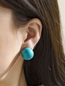 1 对女士简约糖果色圆形耳钉，适合夏季日常佩戴