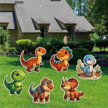 6 Pieces Of Cute Dinosaur Garden Decorations, Outdoor Decoration Stakes, Suitable For Outdoor Gardens And Lawns, Easy-To-Install Ground Stakes. - Multicolor - View 1