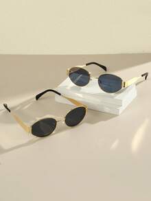 1 pieza/2 piezas Gafas de metal ovaladas personalizadas de moda vintage para mujer, accesorio con estilo - Multicolor - Ver 6