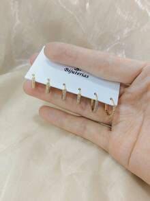 Kit 3 Pares Brinco Trio Com 3 Argolas 6mm 8mm 12 mm Feminino Cravejada Na Zircônia bijuteria Dourado Prata Fashion Top Promação Pronta Entrega - ABR2411624 - Visão 5