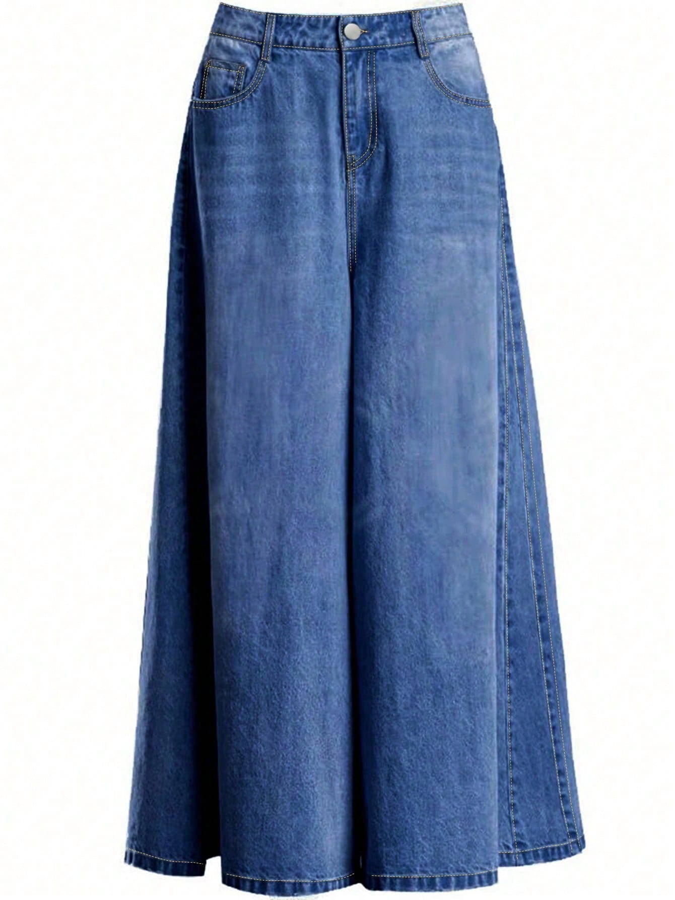 جينز كاجوال فضفاض بجيوب وساق واسعة للنساء، ربيعي