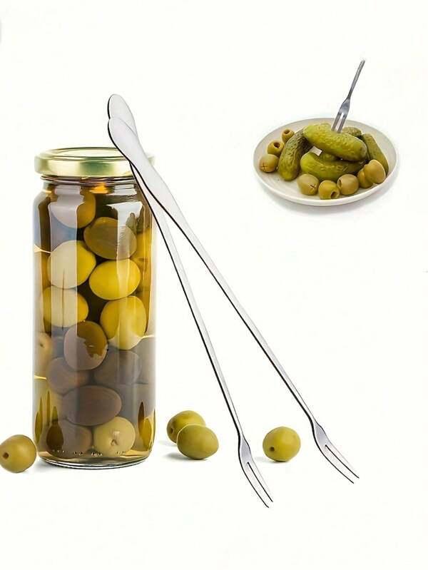 2 Stücke Edelstahl Essiggurken Gabeln, Olivengabeln, Langstiel Gläser Essiggurken Greifer, Einmachgabel, Cocktailgabel, Edelstahl Obstgabel, Küchenutensil, Küchen-Bedarf, wiederverwendbare Edelstahl Essiggurken Gabeln - perfekt zum Servieren und Aufheben von Essiggurken und Oliven