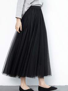 Choose From 17 Colors Of Tulle Skirts For Women. Long Pleated Skirts In Spring Pastel Colors. Simple And Flattering For Spring, Summer, Autumn, And Winter. - Negro - Ver 1