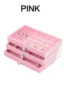 1pc 5 Grids /3 Grids Large Capacity Jewelry Storage Box, Gift For Valentine's Day,3/5 Grids White Grey And Pink