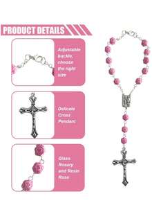 1 pieza Cuentas de rosario para espejo retrovisor de coche, colgante de rosario rosa para espejo retrovisor interior de coche, accesorio personalizado con medallón y cruz para colgar en el coche, para mujeres y hombres - Multicolor - Ver 5