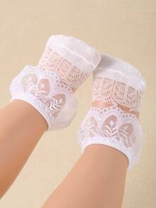 1 Cặp Vớ Ngắn Mùa Hè Mỏng Thoáng Khí Viền Ren Pha Lê Cho Trẻ Mới Biết Đi, Thích Hợp Cho Giỏ Hoa Cưới Của Bé Gái - trắng - Xem 2
