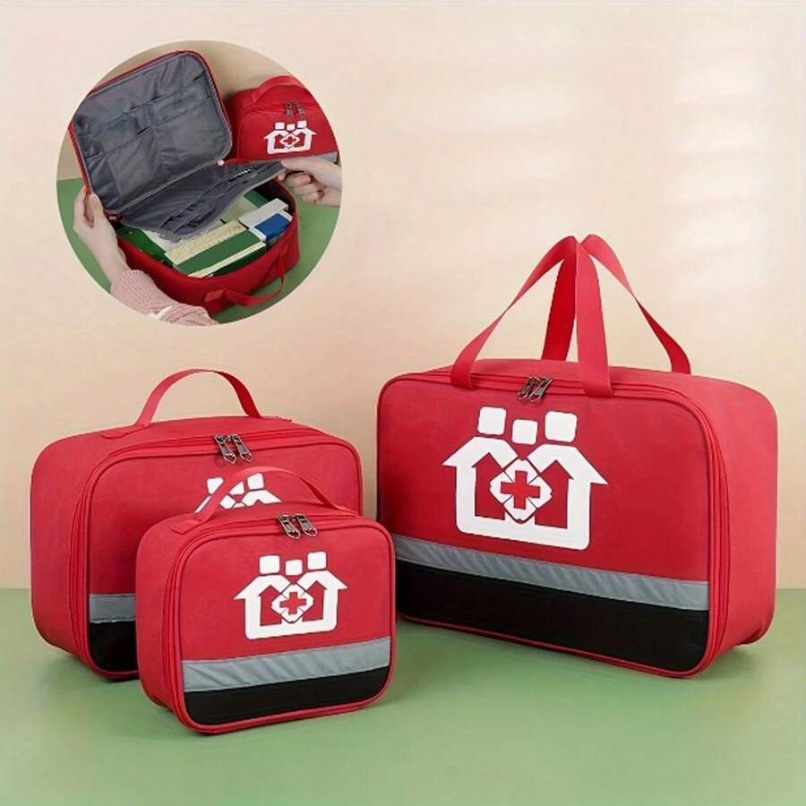 1pc Portable Multifunctional Medicine Bag, Lightweight Zipper Storage Bag, Luminous First Aid Bag For Travel Use - Red - View 1