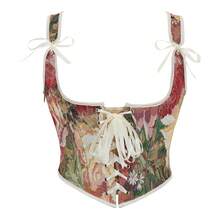 Alivila.Y Fashion Womens Vintage Floral Print Underbust Corset Tops Vintage Boned Corset Belt Corset Vest - 奶油色 - 查看 1