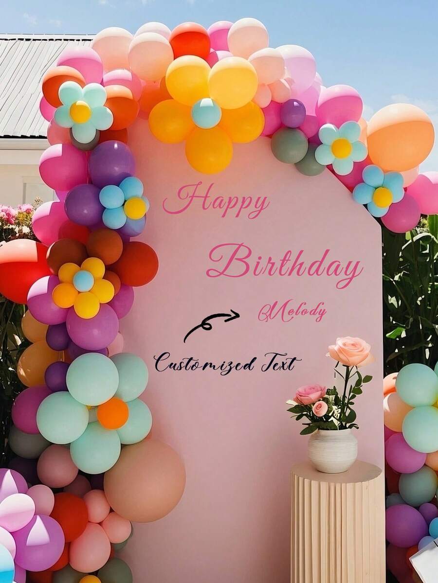 客製化生日貼紙、生日派對背景客製姓名貼紙、乙烯基 Happy Birthday 氣球拱門貼紙、個性化全息牆貼、居家裝飾客廳標誌、可移除牆貼、美學家居