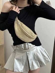 Straw Chest Bag, New 2025 Summer Woven Crossbody Bag, Versatile Waist Pouch For Travel, Beach, Street Snap - Khaki - View 6