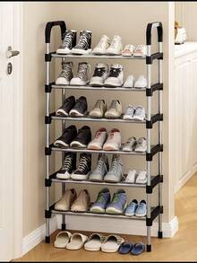 8/7/6/5/4 Niveles Zapatera Organizador, Rganizador Zapatos Rack de Acero Inoxidable, Organizador para Zapatos y Juguetes, Zapatero para Entrada, Puerta, Garaje, Dormitorio, Guardarropa - Negro - Ver 4