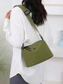 Multi-Layer High Capacity Thick Nylon Shoulder Bag, Water-Resistant Fabric, Simple Design, Suitable For Small Commuters, Crossbody Bag