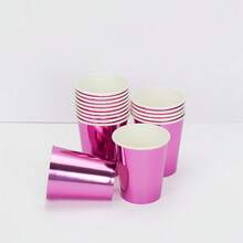 10/20/50个彩虹粉色派对杯热粉色全息纸质饮水杯冷热饮料水果汁适用于主题派对单身派对生日迪斯科婚礼派对用品茶咖啡 - 玫紅色 - 查看 3