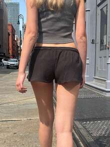 Women Drawstring Jogger Sweat Shorts Elastic Low Waist Athletic Running Shorts Comfy Lounge Shorts With Pockets - 黑色 - 查看 6