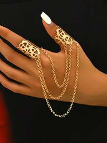 1 pieza Anillo elegante y retro estilo bohemio con diseño hueco de flor + borlas, adecuado para señoras, días festivos y regalos