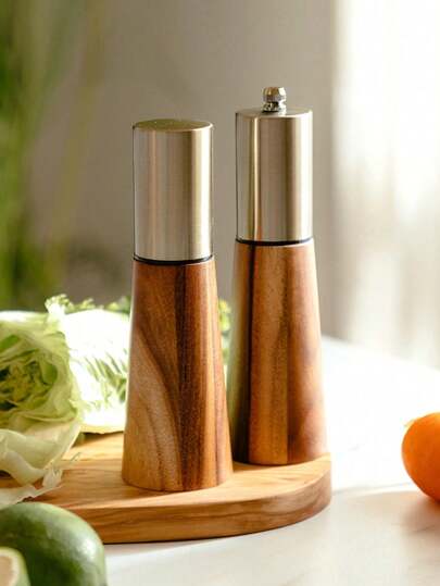 2 Packs Wood Pepper Mill And Salt Shaker Set,Adjustable Ceramic Rotor,Dinner Table Accessories,Fresh Seasoning,Perfect Gift