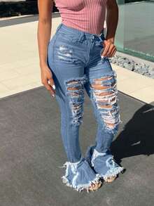 Jeans skinny feminino estilo americano de rua, adequado para primavera/verão - Lavagem Média - Ver 4