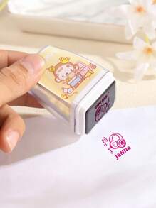 1 Stück kundenspezifischer Unterschriftenstempel für Kinder mit transparenter Hülle, Namenstempel mit Seil personalisiert, individuell bearbeiteter selbstfärbender Namenstempel, Stempel zum Unterschreiben des Namens mit Symbolen