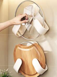 1pc Metal Pot Lid Rack, Wall Mounted Pot Lid Rack, Rotating Suction Cup Can Be Adsorbed To The Wall, Adjustable Spacing, Multifunctional Pot Lid Rack, Cutting Board Rack, Punch-Free Installation, Suitable For Flat Walls, Holiday Gifts, Mother's Day Gifts