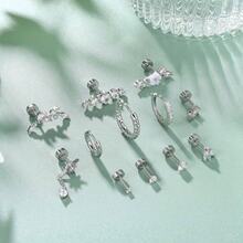 12PCS Cartilage Earrings For Women Flat Back-Hypoallergenic Surgical Stainless Steel Stud Hoop Cartilage Earring Set Daith Conch Tragus Helix Piercing Jewelry - Multicolor - View 9