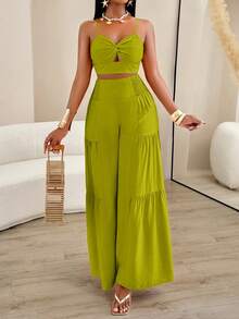 AIJ Amarilo Women Summer Vacation Twist Cami Top And Pleated Wide Leg Pants 2 Pieces Set - View 4