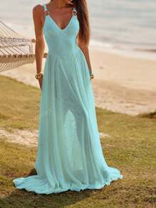 Abito a sottoveste a-line in maglia con scollo a v da donna, adatto per le vacanze, autunnale