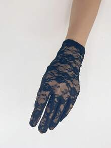 GARASSACC 1 Pair Women Short Lace Floral Stretchy Formal Event Party Gloves - Black - View 3
