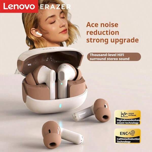 Lenovo Auriculares inalámbricos Bluetooth Lenovo ERAZER ETR-A01, auriculares deportivos con sonido envolvente HiFi, cancelación de ruido, micrófono, baja latencia para juegos, música, teléfonos inteligentes, tabletas, aviación, camiones