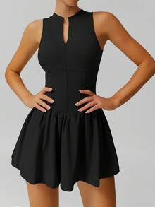 NcmRyu 1套女士时尚弹力安全短裤，带口袋和拉链，运动连衣裙 - 黑色 - 查看 4