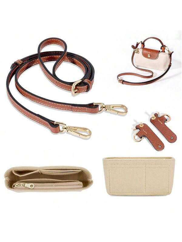 4 Pcs/Set Mini Bag Strap Kit And Organizer Compatible With Transfomation Accessories For Bag With 1 Leather Shoulder Strap, 1 Felt Purse Organizer, 2 Pcs No-Punch Length Adjustable Leather Replacement Strap Buckle Women DIY Gift