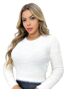 Women's Furry Crop Top - White - View 2