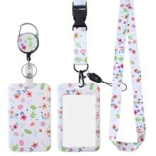 Flower ID Badge Holder With Breakaway Lanyard, Retractable Badge Reel,Work Name Tag Breakaway Lanyard ID Card Protector,School Supplies,Back To School