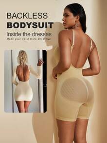 1pc Women Seamless Backless Lift Tummy Control Bodysuit - Apricot - View 1