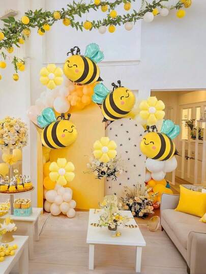 8 piezas Globos de abeja y margarita amarilla - Perfectos para fiestas de cumpleaños con temática de abeja, decoraciones primaverales y celebraciones festivas