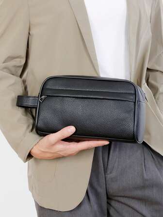 New Men's PU Leather Business/Casual Clutch Bag, Large Capacity Fashion Versatile Wristlet Suitable For Shopping, Short-Distance Travel