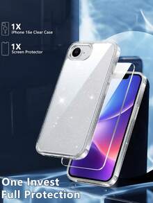 Compatible With 16E Phone Case: Transparent Anti-Yellowing Solid Color Phone Case For 16E 2025, Military-Grade Protection Ultra-Thin Phone Case | Scratch-Resistant Transparent Phone Case (Glitter) (Including Screen Protector And Phone Case) Set - Clear - View 4