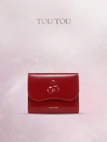 TOUTOU Minimalist Retro Luxury Faux Leather Original Cherry Pattern With Anti-Theft Details Trifold Wallet, Credit Card Holder, Coin Purse With ID Window, Gift For Teachers - 2623, Burgundy - Multicolor - View 2