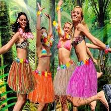6pcs 40/60cm Hawaiian Hula Skirt With Garland Necklace Bracelet Headband And Pineapple Sunglasses Set, Adult Hawaiian Hula Skirt Suitable Luau Party Dance Outfit, Tropical Beach Birthday Wedding Party Decoration,Babyshower Decor(Pink) - Pink - View 5