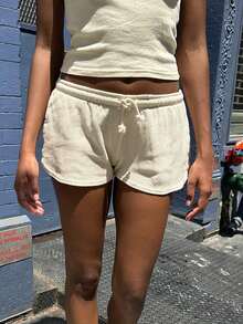 Womens Drawstring Shorts Casual Elastic Low Waist Solid Color Lounge Shorts Going Out Pants - Apricot - View 4