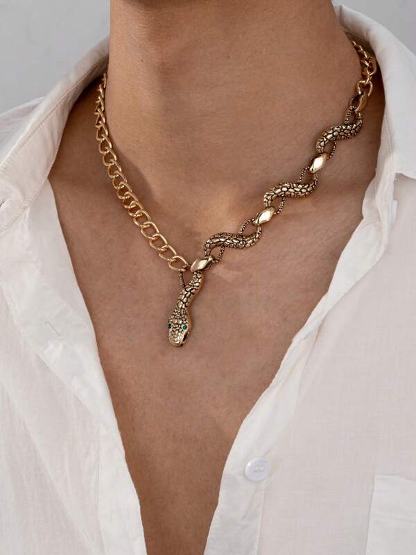 Collar para hombre - Collar de estilo hip hop y punk con cadena de moda y cabeza de serpiente (Sin caja de regalo)