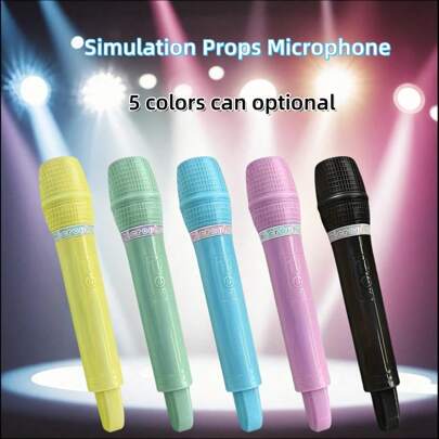 5 Cores Simulação de Acessórios de Microfone, Acessórios de Microfone de Plástico, Acessório de Fantasia de Microfone, Microfones Falsos para Karaokê, Decoração de Casa, Bar, Festa, Adereços de Palco